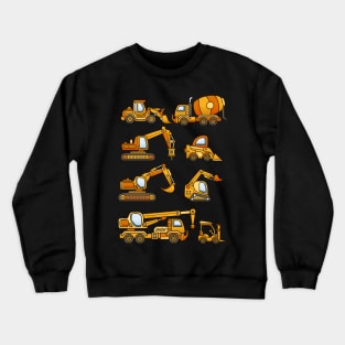 Excavator Dump Truck Dozer Concrete Mixer Construction Vehicles Crewneck Sweatshirt